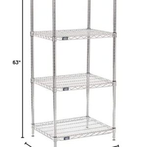 Nexel Adjustable Wire Shelving Unit, 4 Tier, Commercial Dry Storage Rack, 21" x 24" x 63", Chrome