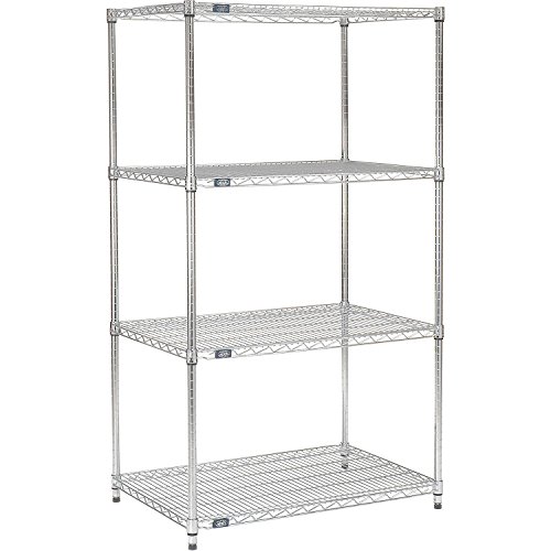 Nexel Adjustable Wire Shelving Unit, 4 Tier, Commercial Dry Storage Rack, 21" x 30" x 63", Chrome