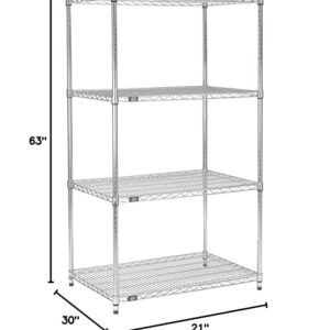 Nexel Adjustable Wire Shelving Unit, 4 Tier, Commercial Dry Storage Rack, 21" x 30" x 63", Chrome