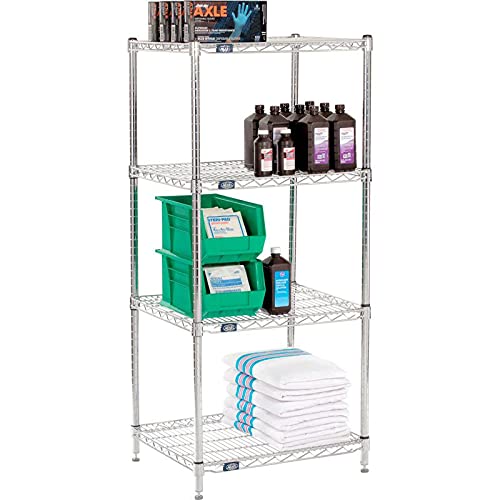 Nexel Adjustable Wire Shelving Unit, 4 Tier, Commercial Dry Storage Rack, 21" x 30" x 63", Chrome