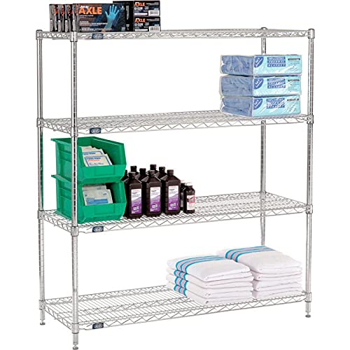 Nexel 18" x 48" x 63", 4 Tier Adjustable Wire Shelving Unit, NSF Listed Commercial Storage Rack, Chrome Finish, leveling feet