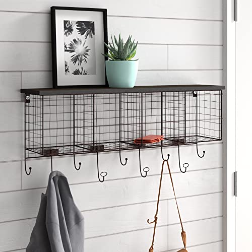 Linon AHWE12381 Lanette 4-Cubby Wall Shelf, 13" x 30" x 6.5", Black