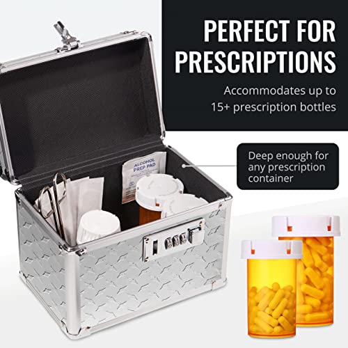 Vaultz Combination Lock Box - Secure Safe for Documents, Valuables, Medicine & Money - 10 x 7.25 x 7.75 Inch - Silver Treadplate