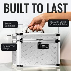 Vaultz Combination Lock Box - Secure Safe for Documents, Valuables, Medicine & Money - 10 x 7.25 x 7.75 Inch - Silver Treadplate