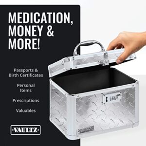 Vaultz Combination Lock Box - Secure Safe for Documents, Valuables, Medicine & Money - 10 x 7.25 x 7.75 Inch - Silver Treadplate