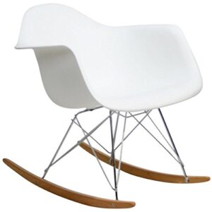 2xhome modern rocking chair with molded plastic armchair shell and wooden rocker legs