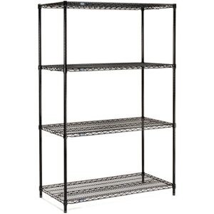 nexel adjustable wire shelving unit, 4 tier, nsf listed commercial storage rack, 18" x 24" x 63", black epoxy