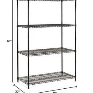 Nexel Adjustable Wire Shelving Unit, 4 Tier, NSF Listed Commercial Storage Rack, 18" x 30" x 63", Black Epoxy