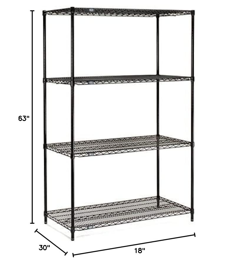 Nexel Adjustable Wire Shelving Unit, 4 Tier, NSF Listed Commercial Storage Rack, 18" x 30" x 63", Black Epoxy