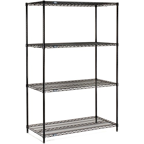 Nexel Adjustable Wire Shelving Unit, 4 Tier, NSF Listed Commercial Storage Rack, 18" x 30" x 63", Black Epoxy