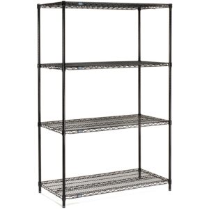 nexel adjustable wire shelving unit, 4 tier, nsf listed commercial storage rack, 18" x 42" x 63", black epoxy