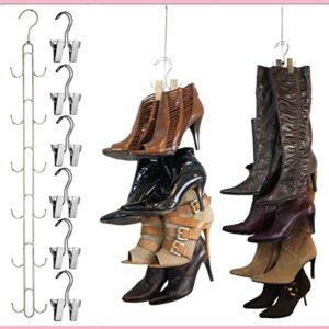 NEW IMPROVED SYSTEM- Boot Stax: Vertical Hanging Boot Rack, Boot Storage, Boot Organizer: 1 Vertical Rod that Swivels + 6 Silver Boot Hangers (Silver)