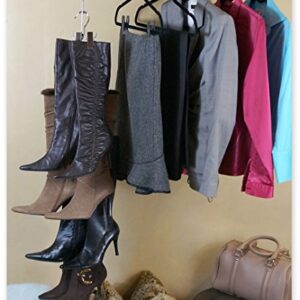 NEW IMPROVED SYSTEM- Boot Stax: Vertical Hanging Boot Rack, Boot Storage, Boot Organizer: 1 Vertical Rod that Swivels + 6 Silver Boot Hangers (Silver)