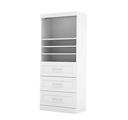 Bestar Pur Shelving Unit with 3 Drawers in White, 36W