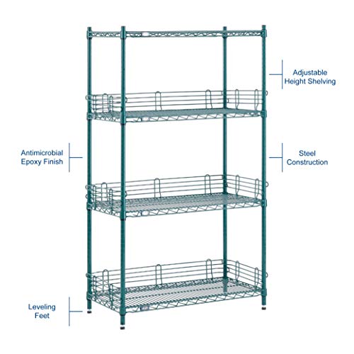 Nexel Poly-Green Adjustable Wire Shelving Unit, 4 Tier, Heavy Duty Commerical Storage Organizer Wire Rack, 18" x 60" x 74", Green