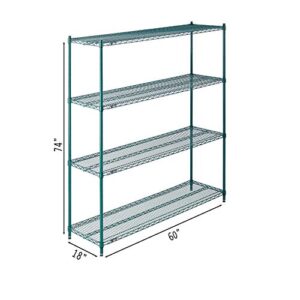 Nexel Poly-Green Adjustable Wire Shelving Unit, 4 Tier, Heavy Duty Commerical Storage Organizer Wire Rack, 18" x 60" x 74", Green