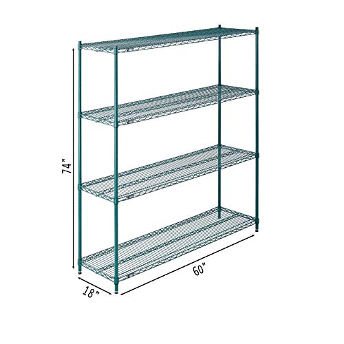 Nexel Poly-Green Adjustable Wire Shelving Unit, 4 Tier, Heavy Duty Commerical Storage Organizer Wire Rack, 18" x 60" x 74", Green