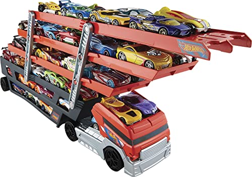 Hot Wheels Playset with Hw MEGA Hauler Toy Truck & 1:64 Scale Car, Stores 50+ Vehicles, Expands to 6 Levels