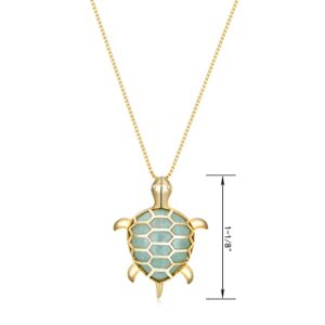 Amazon Collection womens 18k Yellow Gold Plated Sterling Silver Genuine Green Jade Turtle Pendant Necklace, 18"