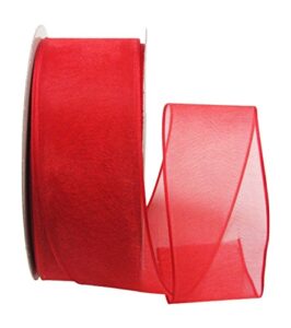 ribbon bazaar sheer organza wired ribbon - 100% polyester wire edged ribbon for floral decor, table arrangements, apparel embellishment & more - 1-1/2 inch red 25 yards