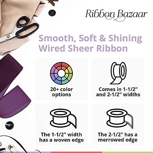 Ribbon Bazaar Sheer Organza Wired Ribbon - 100% Polyester Wire Edged Ribbon for Floral Decor, Table Arrangements, Apparel Embellishment & More - 1-1/2 inch Red 25 Yards