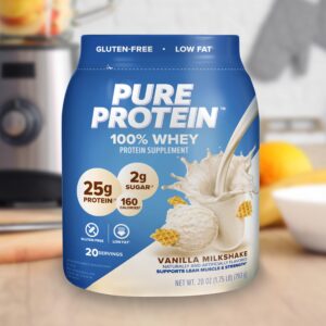 whey protein powder by pure protein, gluten free, vanilla cream, 1.75 lbs