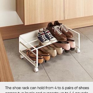 Yamazaki Home Frame Rolling Shoe Rack, 9" - Steel - Holds 4 Shoes, 6 Heels