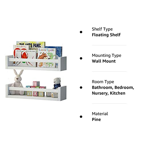 Wallniture Set of 2 Nursery Room Wood Floating Wall Shelves White