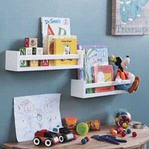 Wallniture Set of 2 Nursery Room Wood Floating Wall Shelves White