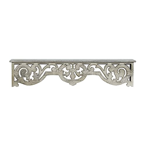 Deco 79 Wood Floral 1 Shelf Wall Shelf, 48" x 8" x 10", White