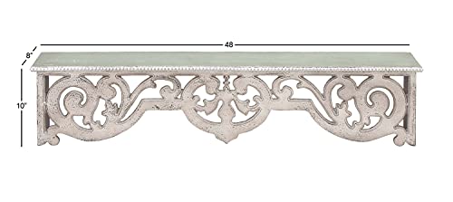 Deco 79 Wood Floral 1 Shelf Wall Shelf, 48" x 8" x 10", White