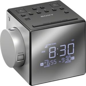 kubicle sony compact am/fm dual alarm clock radio with large led display plus 6ft aux cable bundle