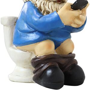 Sunnydaze Cody The Garden Gnome on The Throne Reading His Phone - Funny Lawn Decoration - 9.5 Inches Tall