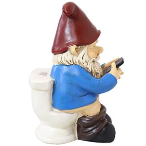 Sunnydaze Cody The Garden Gnome on The Throne Reading His Phone - Funny Lawn Decoration - 9.5 Inches Tall