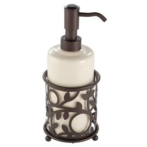 idesign ceramic soap dispenser pump, the vine collection - 13oz, 3.5" x 3.5" x 8.75", vanilla and bronze