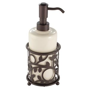 iDesign Ceramic Soap Dispenser Pump, The Vine Collection - 13oz, 3.5" x 3.5" x 8.75", Vanilla and Bronze