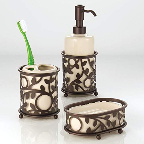 iDesign Ceramic Soap Dispenser Pump, The Vine Collection - 13oz, 3.5" x 3.5" x 8.75", Vanilla and Bronze