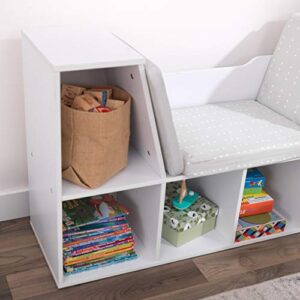 KidKraft Wooden Bookcase with Reading Nook, Storage and Gray Cushion, White, Gift for Ages 3-8