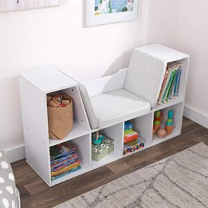 KidKraft Wooden Bookcase with Reading Nook, Storage and Gray Cushion, White, Gift for Ages 3-8