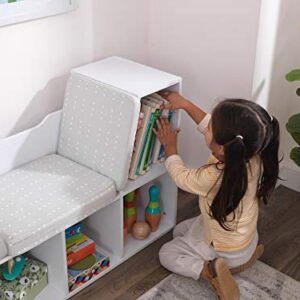 KidKraft Wooden Bookcase with Reading Nook, Storage and Gray Cushion, White, Gift for Ages 3-8