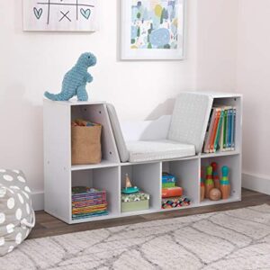 KidKraft Wooden Bookcase with Reading Nook, Storage and Gray Cushion, White, Gift for Ages 3-8