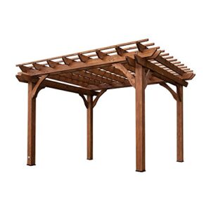 backyard discovery 12' by 10' cedar wood pergola, wind secure, strong, quality made, rot resistant, concrete anchors, spacious for outdoor patio, deck