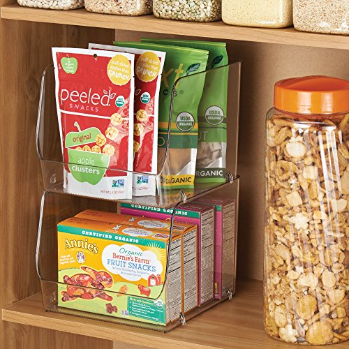 iDesign Linus Stacking Organizer Bins for Kitchen, Pantry, Office, Bathroom - Set of 2, Extra Large-Clear