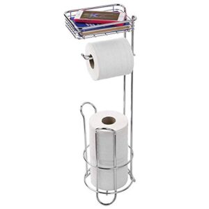 idesign classico free standing toilet paper holder with shelf for bathroom - chrome