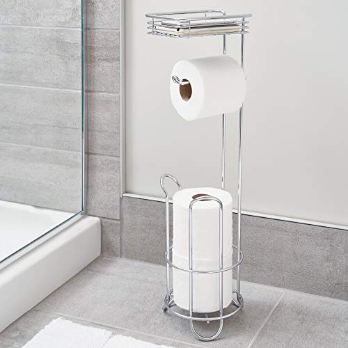 iDesign Classico Free Standing Toilet Paper Holder with Shelf for Bathroom - Chrome