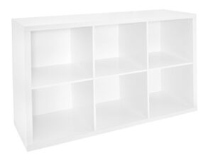 closetmaid 6 cube storage shelf organizer bookshelf with back panel, easy assembly, wood, white finish