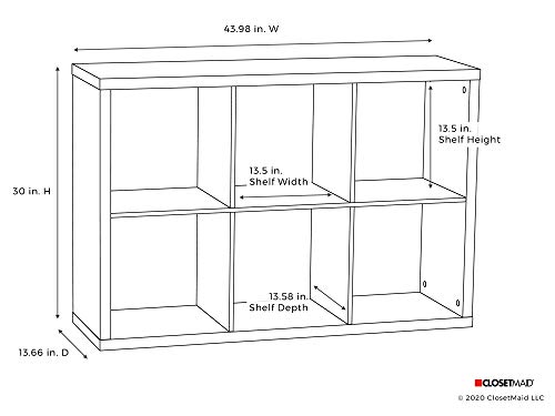 ClosetMaid 6 Cube Storage Shelf Organizer Bookshelf with Back Panel, Easy Assembly, Wood, White Finish