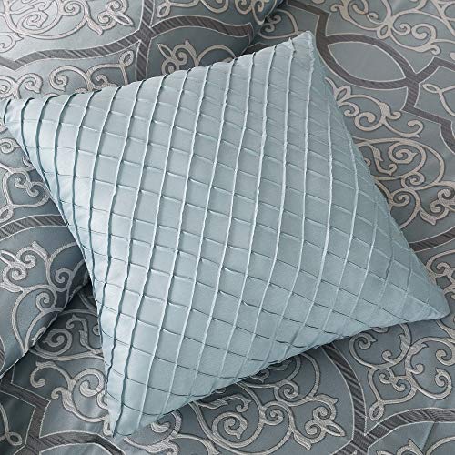 Madison Park LaVine Cozy Bed in a Bag Comforter, Traditional Luxe Jacquard Design All Season Down Alternative Cover with Complete Sheet Set, California King, Blue 12 Piece