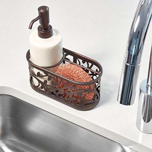 iDesign Ceramic Bathroom Soap Dispenser Set with Soap Pump and Caddy, The Vine Collection – 13oz, 7.25" x 3.25" x 8.25", Vanilla and Bronze