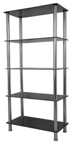 avf s25-a tall 5 tier shelving unit in black glass & chrome
